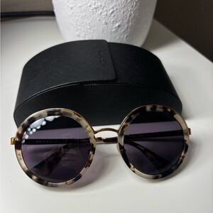 Prada Round Tortoiseshell Frame Sunglasses with Dark Lenses